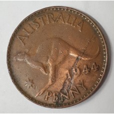 AUSTRALIA 1944 . ONE 1 PENNY . ERROR . PLANCHET FLAW 